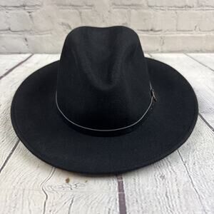 Gelso Bianco Made In Italy Black‎ 100% Wool Hat W Black Leather Band Unisex